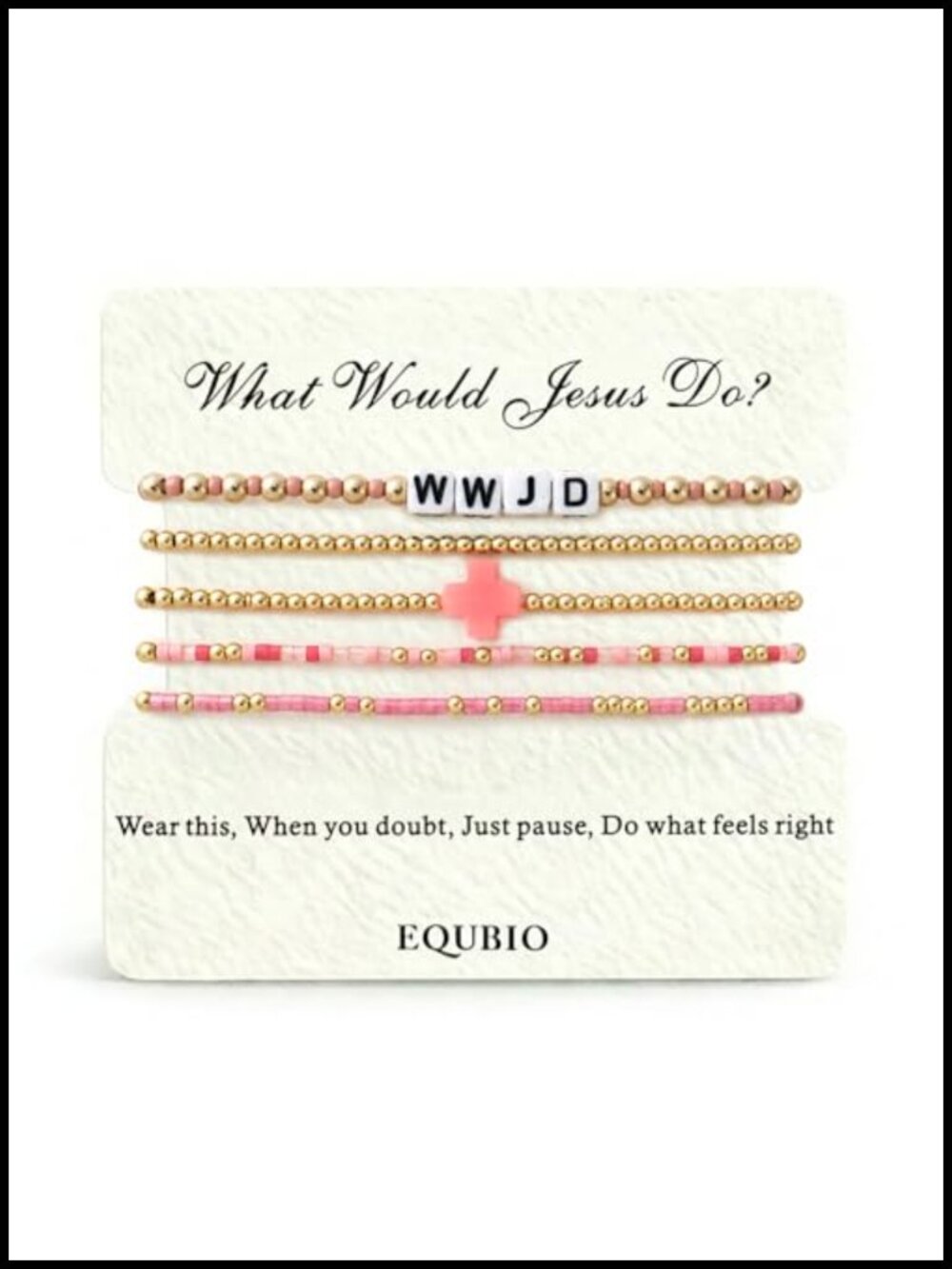 WWJD Faith Bracelet Set 5 Pieces 14K Gold Plated Seed Bead Stretch